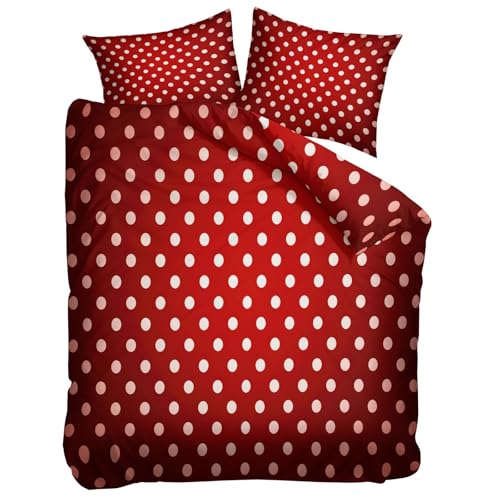 Bettwäsche 180 x 200 cm 3teilig, Extraweiches Rot Wendebettdeckenbezug - Minimalistisch Punkte Modern Geometrisch Bettbezug mit Reißverschluss für Erwachsene Kinder Jugendliche