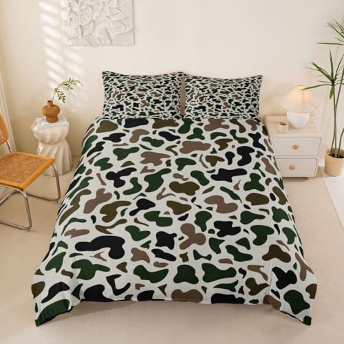 Homemissing Camouflage Bettwäsche Set 135x200cm Kinder Camo Bettwäsche-Set für Jungen Mädchen Teens Militärstil Bettbezug Set Atmungsaktive weiche Mikrofaser Grün Braun Beige Zimmerdekoration