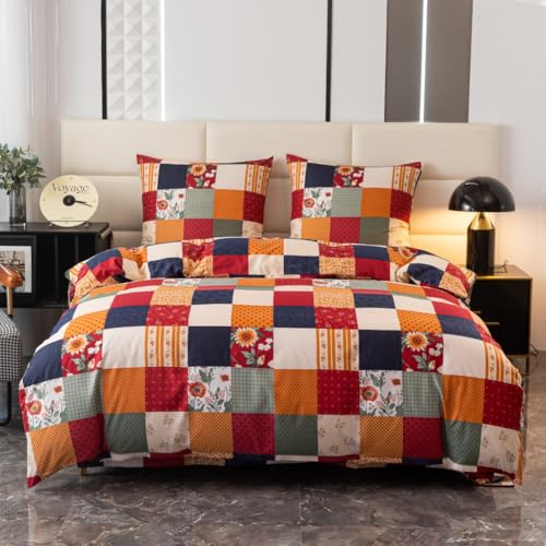 Cotton Market Bettwäsche - Bettwäsche-Sets 3 Teilig - Bettbezug 135x200 cm und 1 Kissenbezug 70x80 cm - Karomuster(Mehrfarbig)