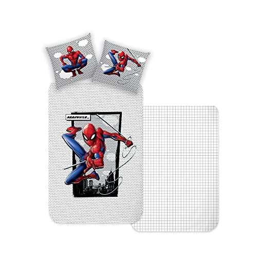 Disney Home Spiderman Wendebettwäsche Set 135x200 - Kopfkissenbezug 80x80 - Super weiche Renforce 100% Baumwolle, 2-teilig Spiderman Bettwäsche, Weich und angenehm auf der Haut