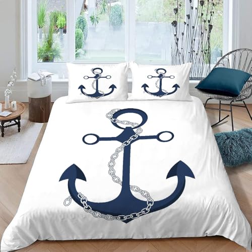 MOXINO 3D Anker Bettwäsche 155x220 cm 3teilig Anker Bettwäsche für Teenager Leicht Mikrofaser Bettbezug Sommer Weiche Bettbezüge 2 Kissenbezüge 80x80?Muster 149 2?