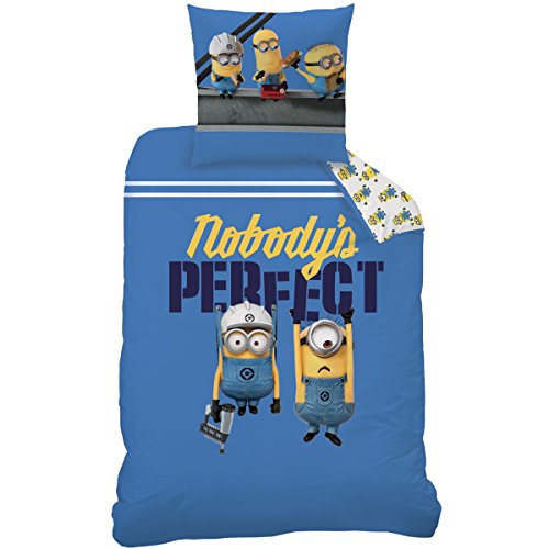 BERONAGE Minions Kinderbettwäsche Motiv Perfect 135 x 200 + 80 x 80 cm 100% Baumwolle Linon/Renforcé Qualität Ich einfach Unverbesserlich Despicable Dave Kevin Stuart Pierre Bob Gru Deutsche Größe
