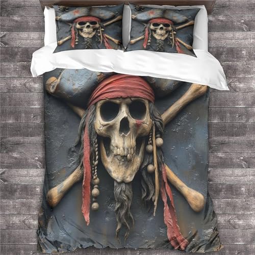 Pirates of The Caribbean 3D Print Bettbezug-Set 3teilig Mikrofaser - Reißverschluss-mit Kissenbezügen Movies Bettwäsche-Set, Geeignet Für Erwachsene, Teenager Und Kinder Double?200x200cm?