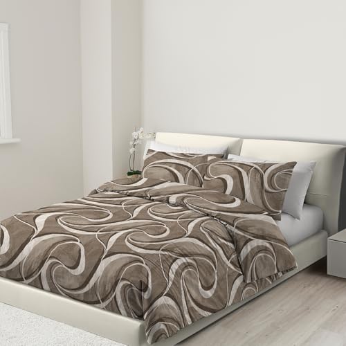 Banzaii Einzelner Bettbezug 135x200 Zm mit Reißverschluss und Eckschnürung 100% Mikrofaser, Bettbezug und Kopfkissenbezug mit Reißverschluss 80x80 Zm, hergestellt in Italien, Nicole Beige