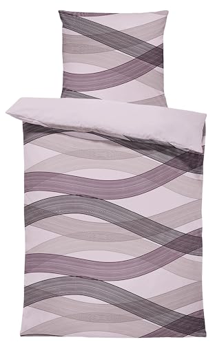 one-home Winter Biber Bettwäsche Baumwolle Kuschelig Flauschig Warme Weiche Flanell Bettbezüge Modern, Größe:2 teilig 135x200 cm, Farbe:Welle Lavendel lila