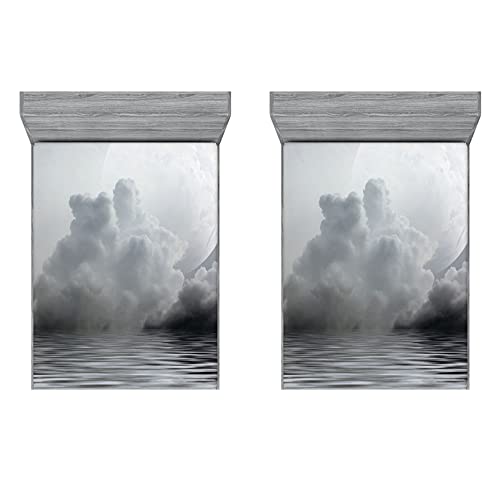 ABAKUHAUS Mond 2er-Satz Spannbetttuch, Ruhiges Wasser und Twilight Himmel, Soft Dekorativer Stoff Bettwäsche Rund-um Elastischer Gummizug, 120 cm x 190 cm, grau Purpleblue
