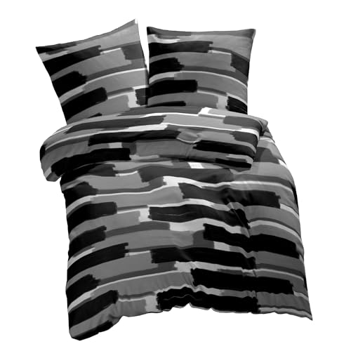 etérea Microfaser Bettwäsche 140x200 2er Set - Ganzjahres Bettbezug - Patchy Flecken Set mit Kissen 140x200cm + 70x90 cm Kissen - Grau
