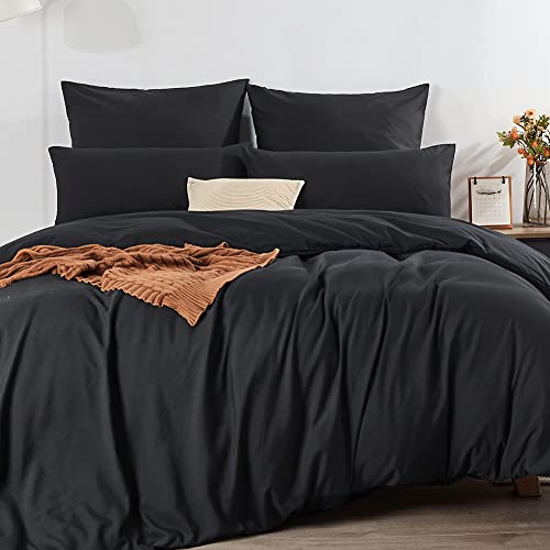 Soifox Bettwäsche 220x240 Schwarz bettwäsche-Sets aus Mikrofaser bügelfrei & knitterfrei - Bettbezug 220 x 240 Set mit 80x80 cm Kissenbezug 2er Set Bettwasche mit Reißverschluss