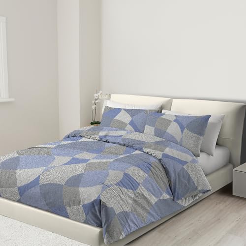 Banzaii Einzelner Bettbezug 135x200 Zm mit Reißverschluss und Eckschnürung 100% Mikrofaser, Bettbezug und Kopfkissenbezug mit Reißverschluss 80x80 Zm, hergestellt in Italien, Francesca Blau