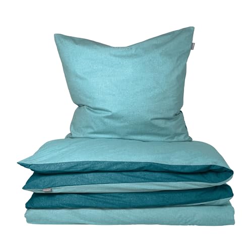 Schiesser Bettwäscheset Doubleface | 2-teilig | Zweifarbig | Renforcé | 100% Baumwolle | Oeko-Tex Zertifiziert | Reißverschluss | 135x200cm + 80x80cm | Türkis