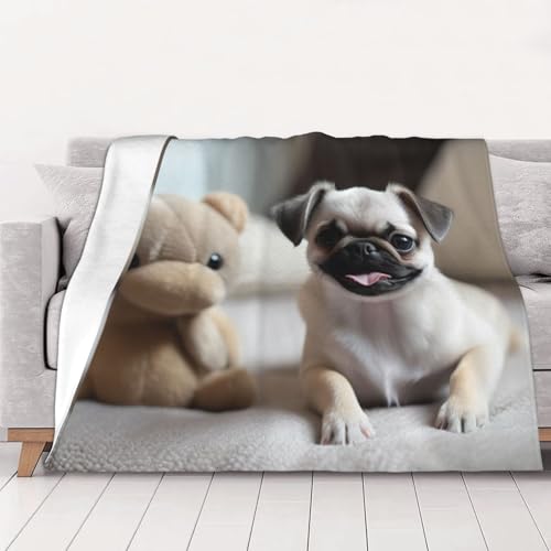 Hingor Mops Muster Druck Weiche Gemütliche Warme Flanell Decke Bettwäsche Sofa Sofa Büro Dekor Mädchen Kinder Erwachsene Reise Decke