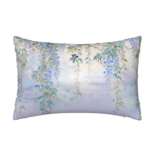 Satin-Kissenbezug, Glyzinien-Ranken, seidige Kissenbezüge für Haar und Haut, mit Reißverschluss, violette Landschaft, kühlender Kissenbezug für Bettwäsche, Wohnzimmer, Sofa, 50 x 75 cm