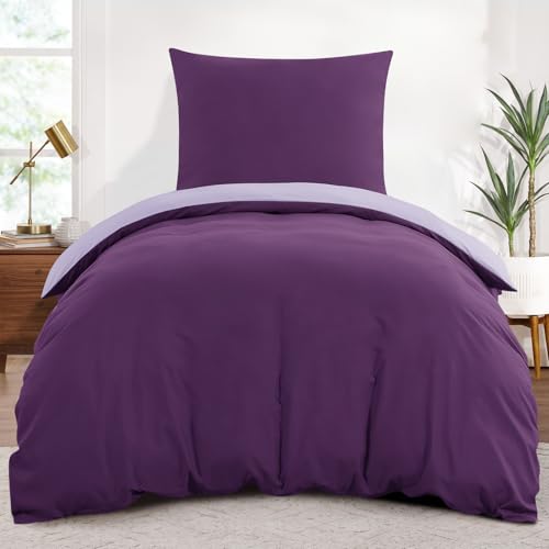 Aisbo Bettwäsche 155x220 2teilig Lavendel   Bettwäsche Sets 1 155x220 + 1 Kissenbezug 80x80, ÖKO TEX Wendebettwäsche Weich Reißverschluss