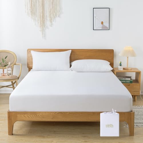bienDo Spannbettlaken 140x200, Weiß, Bambus, Ideal Für Boxspringbetten, Mit Topper bis 35CM, Allergiker, Spannleintuch Für Doppelbetten, Weicher Als Ägyptische Baumwolle