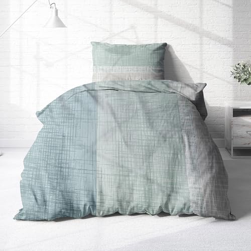 Träumschön Premium Bettwäsche 155x220 + 80x80 cm - Grünes Design - Sommer Bettwäsche aus Baumwolle – Weich, Atmungsaktiv & Hautfreundlich - bügelfrei