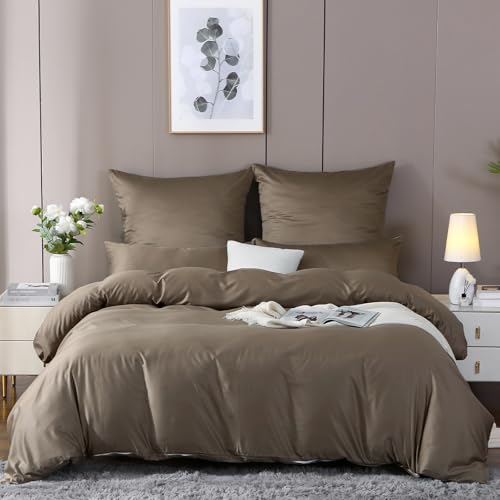 SOULFUL Kühlend Bettwäsche 155x220 Baumwolle, Mako Satin Bettwäsche-Sets mit Reißverschluss, Zertifiziert Oeko-TEX, Enthält 1 Bettbezug 155x220 und 1 Kissenbezug 80x80, Mocha