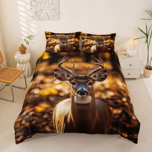 Manfei Hirschbettwäsche Set Waldhirsch Jagdwarmdecke Landhaus Wildtiere Daunendeckenbezug Kinderzimmer Dekoration Brown S Bettwäsche Sammlung, ohne Daunendecke