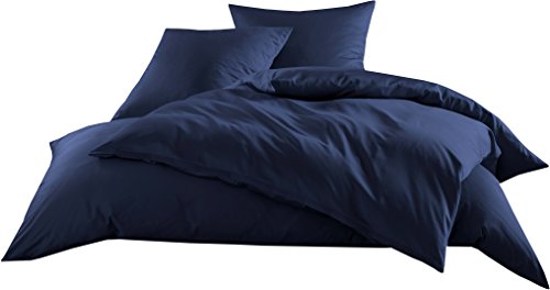 Mako-Satin Baumwollsatin Bettwäsche Uni einfarbig zum Kombinieren (Bettbezug 135 cm x 200 cm, Dunkelblau)