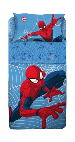 Spiderman-Tagesdecken-Set für Einzelbett, 100% Baumwolle, Bettwäsche-Set für Einzelbett, Bettdecke, Bettlaken, Spannbetttuch, Kissenbezug