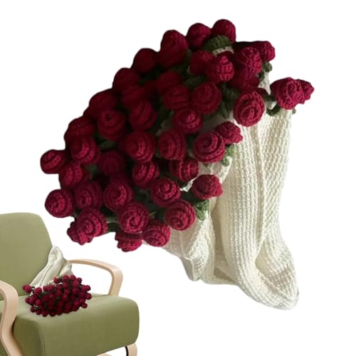 Xijobido Häkeldecke, handgefertigt, weiche Bouquet-Decke, Bettwäsche für Einweihungszimmer, Kinderzimmer, Weihnachten, Oma, Mutter, Schwester, Geburtstag, Foto-Requisite, Hochzeit