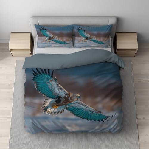 Generisch Pfauen Teal Bettwäsche Foto Bettbezug-Set 140 x 200 cm + 1 * 80 x 80 cm Kissenbezug Kissenbezug, Hochwertiges Microfaser Wendebettwäsche mit Reißveschluss