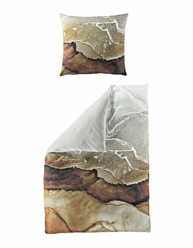 JACK by Bierbaum Mako Satin Bettwäsche 135x200cm 2 TLG. Marmor Optik Braun Grau Digitaldruck