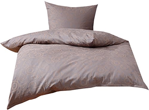 Bettwaesche-mit-Stil Mako Satin Damast Paisley Bettwäsche Garnitur Davos 155x220 + 80x80 Gold braun - grau Bettwaesche-mit-Stil Mako Satin Damast Paisley Bettwäsche Garnitur Davos 155x220 + 80x80 Gold braun - grau