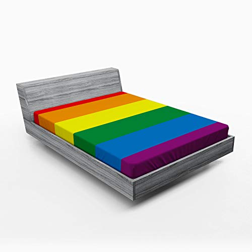 ABAKUHAUS Regenbogen Spannbetttuch, Homosexuell Parade Flagge Freiheit, Soft Dekorativer Stoff Bettwäsche Rund-um Elastischer Gummizug, 140 x 200 cm, Rot Gelb