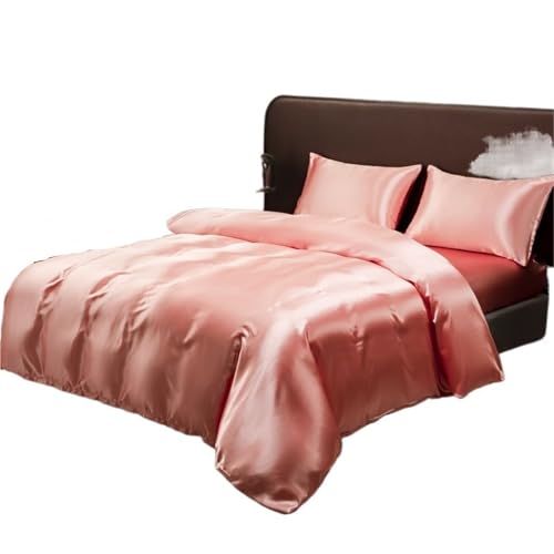 AYWTIUN Bettwäsche-Set aus Seide Schwarzes Eisseiden-Bettwäscheset, seidiges Satin-Bettbezug-Set mit Kissenbezug, Textilien, einfarbige Bettbezug-Sets(Pink,173x2 29cm 3pcs)