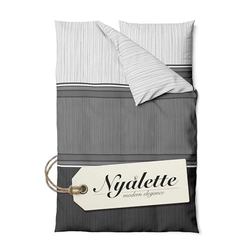 NYALETTE Bettwäsche 135x200 Baumwolle Bettwäsche-Sets Premium Grau Schwarz Gestreift