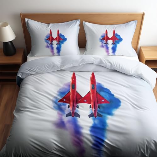 CozyRest 3 Teile Kinder Bettwäsche Set, Wendebettwäsche Mikrofaser, Roter Pfeil Bettbezug, 240 x 220 cm Reversible, Hellblau / 80 x 80 cm Kissenbezug, Pflegeleicht