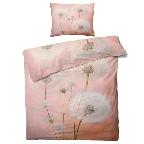 QEODAH Pusteblume Bettwäsche 135x200 Winter - Blumen Bettbezug 135 x 200 2er Set - Wendebettwäsche & Kissenbezug - Weiche Mikrofaser Bettwäsche-Sets mit Reißverschluss - Schlafzimmer Bett Deko