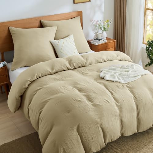 BEDELITE Musselin Bettwäsche 200x200 Baumwolle - ÖKO-TEX Bettwäsche-Sets Khaki Braun 3teilig mit Reißverschluss, Bettbezug 200x200cm mit 2 Kissenbezüge 80x80 cm, weiche und atmungsaktiv