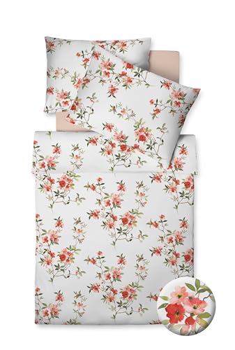 fleuresse Interlook Jersey Bettwäsche 135x200 Blütenzweige lachs Koralle 078382-8