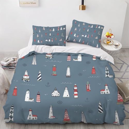 Cartoon-Observation Tower Bettwäsche 140x200 Ankern Bettbezug 3D Weiche Mikrofaser 3 Teilig Bettwäsche-Sets mit Reißverschluss und 2 Kissenbezüge 80x80 cm I.2991