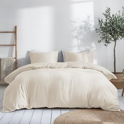 Dreamzie Bettwäsche Set 200x200 Mako Satin - Beige - Bettbezüge 200x200 cm mit 2 Kissenbezüge 80x80 cm - Oeko-Tex Zertifiziert - Bettwäsche 200x200 Baumwolle 3teilig