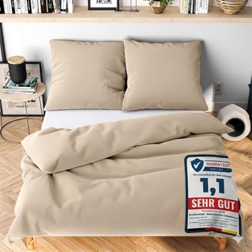 Wolkenfeld Winter Bettwäsche 135x200 cm – Beige - kuschlig weich & bügelfrei – ÖKO-TEX Zertifiziert – Mikrofaser Bettwäsche-Sets 1x Bettbezug 135 x 200 + 1x Kissenbezug 80x80