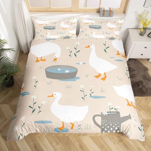 Pechiwuo Bettwäsche 135x200 Weiße Gans Bettwäsche-Set Winter Weiche GebüRstet Mikrofaser Bettzeug Set 3D Weiße Gans Kinderbettbezug 135x200 cm + 2 Kissenbezug 80x80 cm,C727