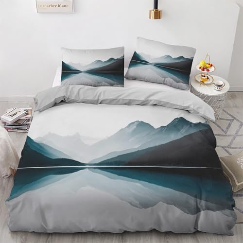 Bergblick Bettwäsche 135x200cm 2 teilig, Berg See Bettbezug mit Reißverschluss, Weich & Bügelfrei, Natur Reflexion Bettwäsche Set Microfaser mit 1 Kissenbezug 80x80 cm