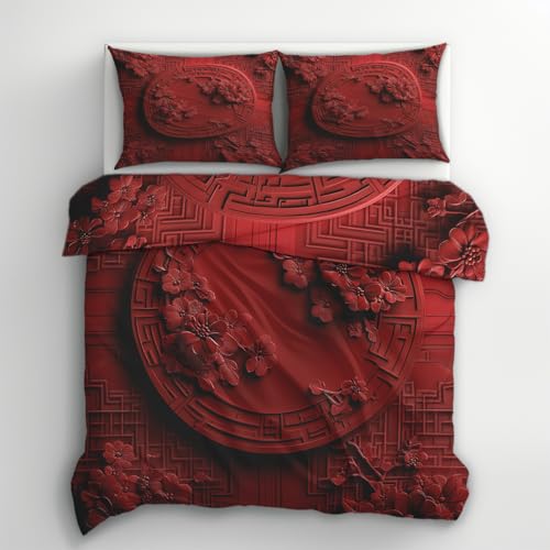 Generisch Bettwäsche Japanische 140x200, Chinesisch Orientalisch Asiatisch Motiv Wendebettwäsche & Deko, Weiche Microfaser Bettbezug mit Reißverschluss und 1 Kissenbezug 70x90, 2tlg - ASD6420