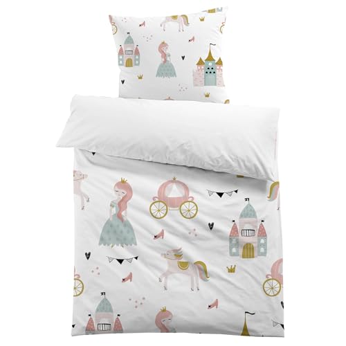 MUSOLEI Bettwäsche Mädchen Kinderbettwäsche Prinzessin Einhorn 135x200cm Mikrofaser 2-teiliges 3D Kinder Bettwäsche-Set 1 Bettbezug mit 1 Kissenbezug 80 x 80 cm, Prinzessin 01