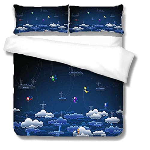 UQZHZL Bettwäsche Set Kinder Niedliche Bettbezug 135x200 cm 3D Blaue Wolke Kleiner Engel Thema Mikrofaser Bettbezug Set mit Reißverschluss für Jungen Mädchen Schlafzimmer + 2 Kissenbezug 80x80 cm