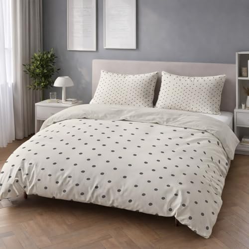 Generisch Bettwäsche-Sets 135 x 200 cm Minimalistisch Modern Punkte Bettbezug Mikrofaser mit Reißverschluss, Weich Leicht zu reinigen Bettwäsche Schwarz Weiß 2teilig für Kinder