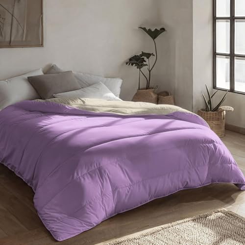 Zelesta Royalbed Bettdecke 135x200cm 4 Jahreszeiten   Bettwäsche winterdecke Sommer Bettdecke warm Duvet   Waschbare bettdecke ohne Bezug   Anti Allergene Steppdecke (Lila & Sand Beach)
