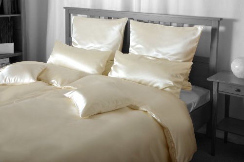 HOWE-Deko Bettbezug Seiden-Bettwäsche, cremefarben, elegeanter Seiden-Bettbezug, hochwertig genäht und haltbar verarbeitet aus mittelschwerem Seidengewebe, B200 x L220 cm