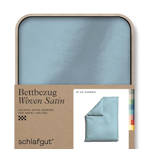 schlafgut Woven Satin Bettwäsche 135x200cm Bettdecke Bezug einzeln, Blue Light Uni in Hotelqualität mit 100% Baumwolle