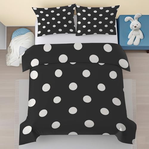 Gepunktet Bettwäsche, Schwarz Weiß Punkte Muster Bettwäsche Set 3 Teilig, Geometrische Modern Mikrofaser Bettbezug 240x260 mit Reißverschluss und 2 Kissenbezügen 80x80 H1