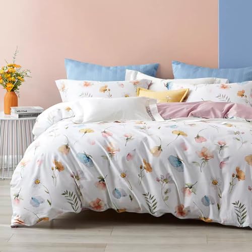 Nayoroom Bettwäsche 135x200 Weiß Blumen Aesthetic Pflanzen Blumenmuster Rosa Weiß Bettbezug Microfaser Wendebettwäsche Set und Kissenbezug 80x80 cm Reißverschluss