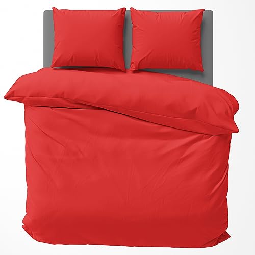 Visaggio Baumwolle Bettwäsche Uni 135x200 cm Bettbezug Garnitur Set Einfarbig Rot
