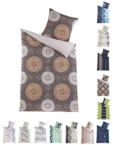 BaSaTex Microfaser Bettwäsche Set | 100% Polyester Mikrofaser | 135x200 cm + 80x80 cm | Reißverschluss | Mala Wende Braun Beige